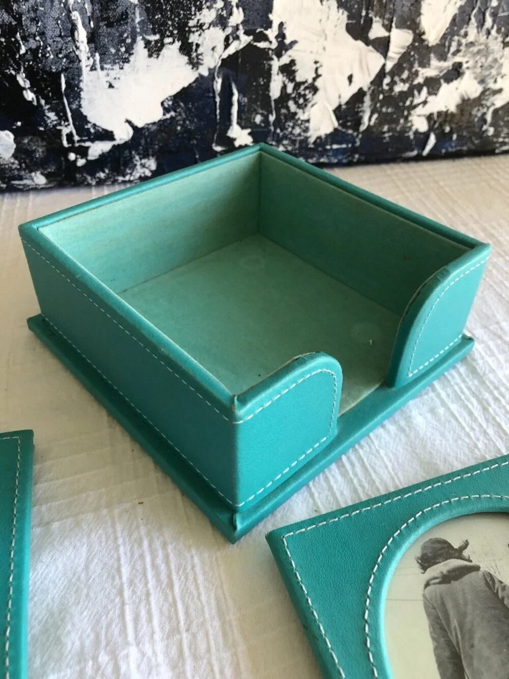 Hudson Hill Turquoise Leather Coasters / Picture Frames, Set of 4